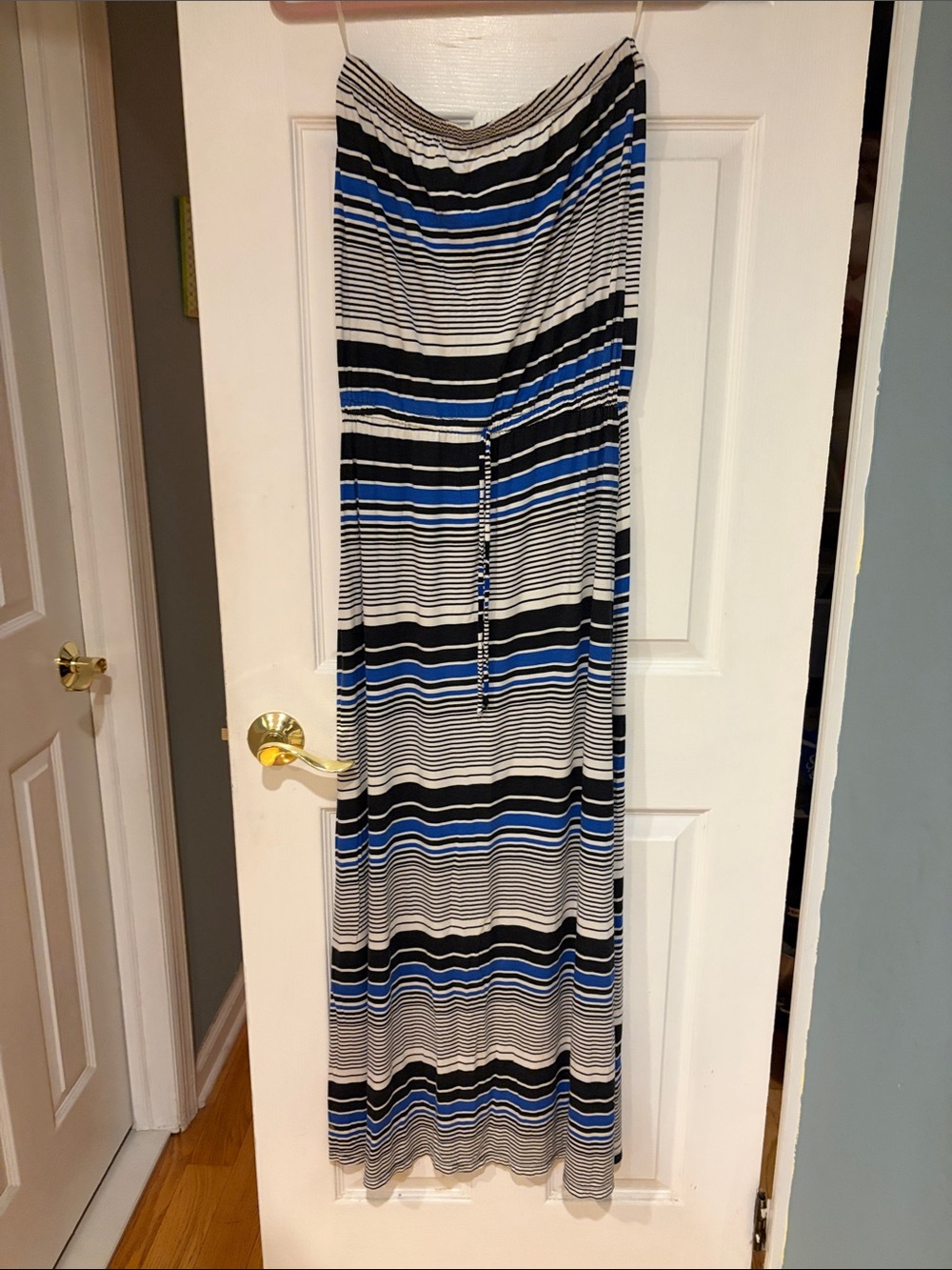 Elan Black, White & Blue Striped Maxi Skirt